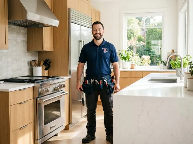 Appliance Repair Hero technician in a Brookfield, CT kitchen after an appliance repair